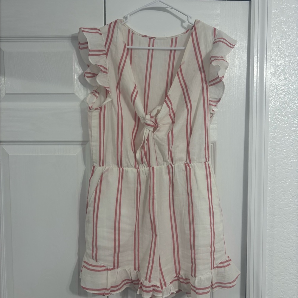 Striped Ruffle Sleeve Romper
